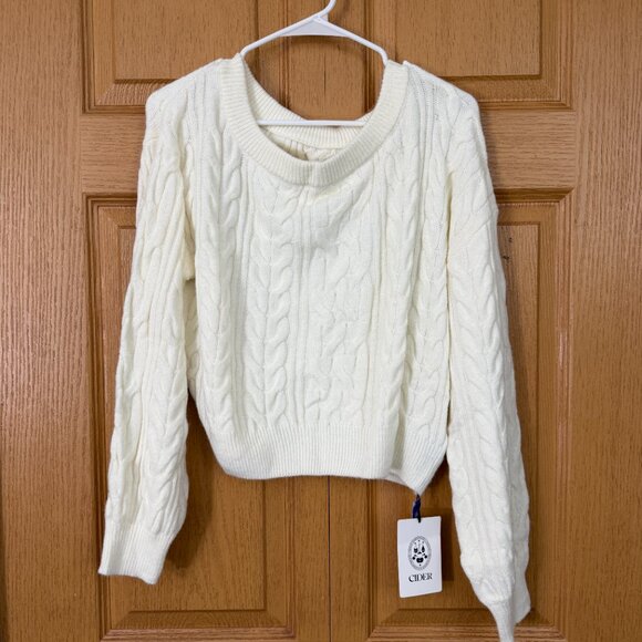 NWT | Cider | Cable Knit Asymmetrical Neck Oversized Sweater - Picture 3 of 5